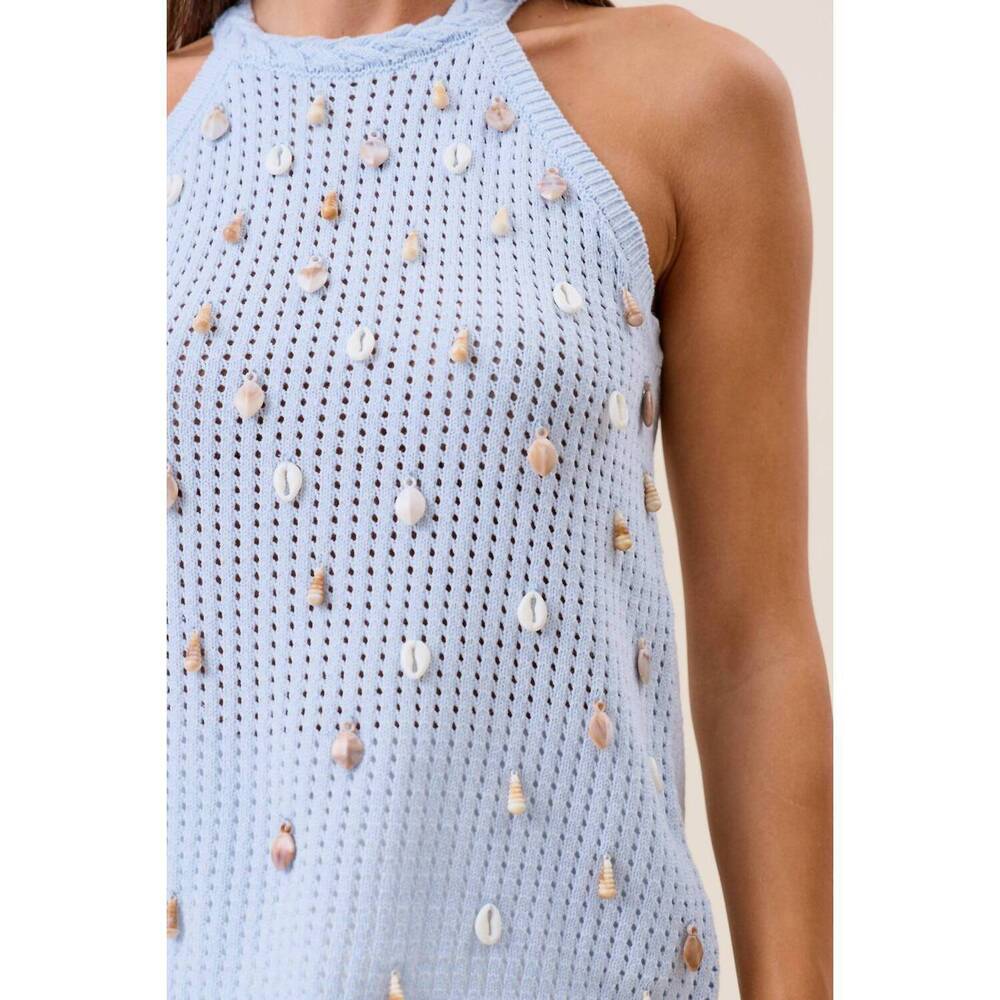 NEW ABLE shell embellished halter top in sky - Picture 7 of 7